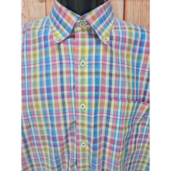 Peter Millar Mens Multicolor Plaid Button-Down Shirt Size XL - Picture 3 of 6